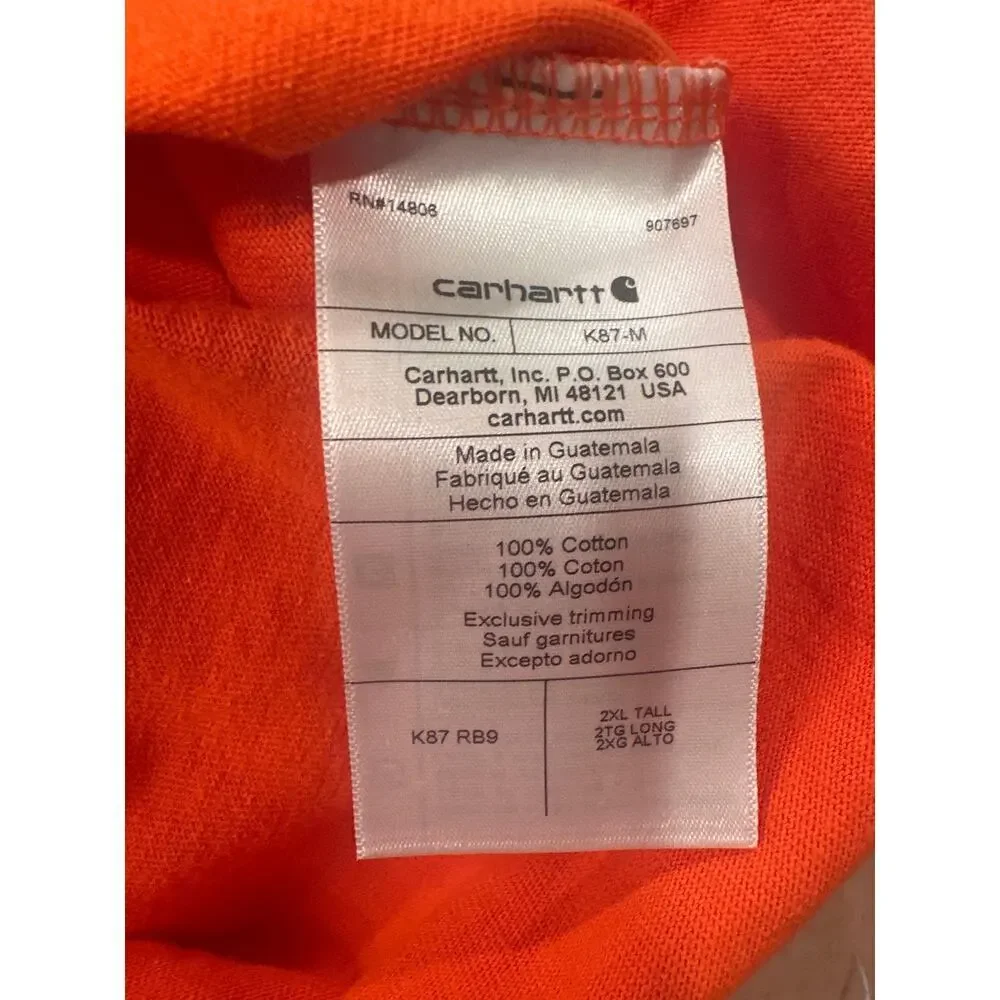 High visibility 2XL tall loose fit carhartt cotton tee men’s work wear - Picture 5 of 5